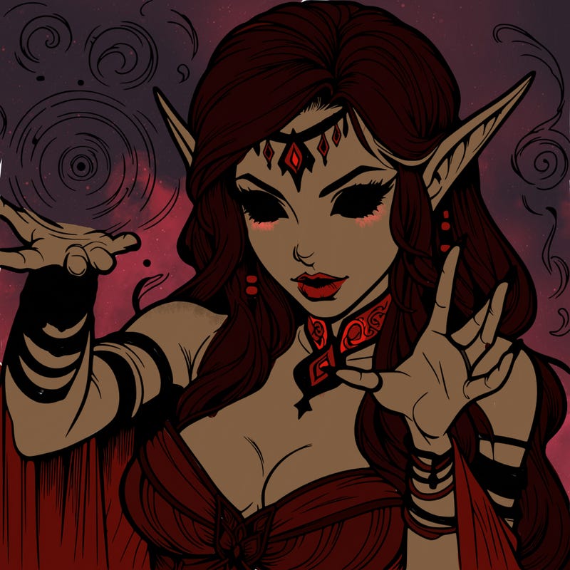 realistic scary beautiful elf sorceress casting spell