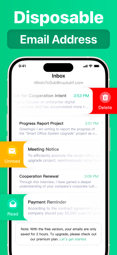 Temp Mail Pro ™ - Interface of Temp Mail Pro app displaying a disposable email address inbox with management features