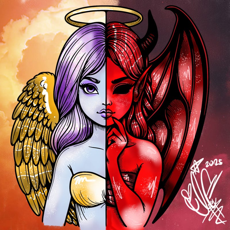 realistic angel half demon