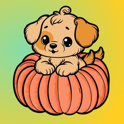 cute little puppy in a pumpkin