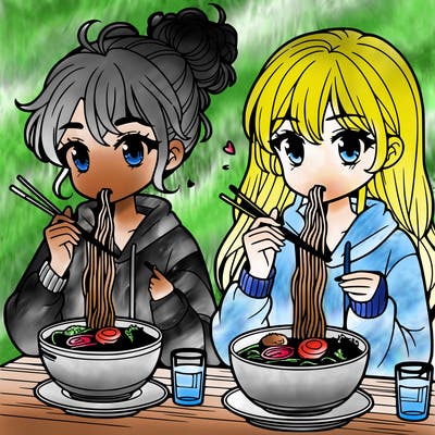 girls eating ramen