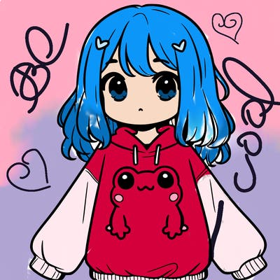 girl wearing frogging sweatshirt