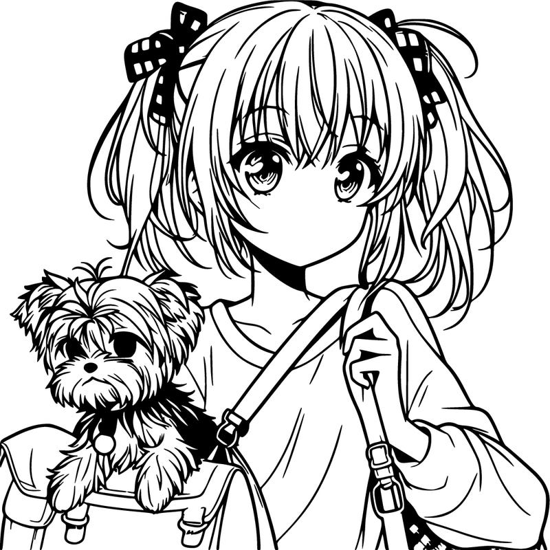 anime girl with yorkie in bag