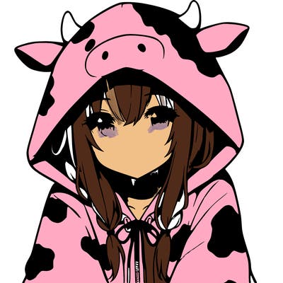 anime girl with cow hoodie