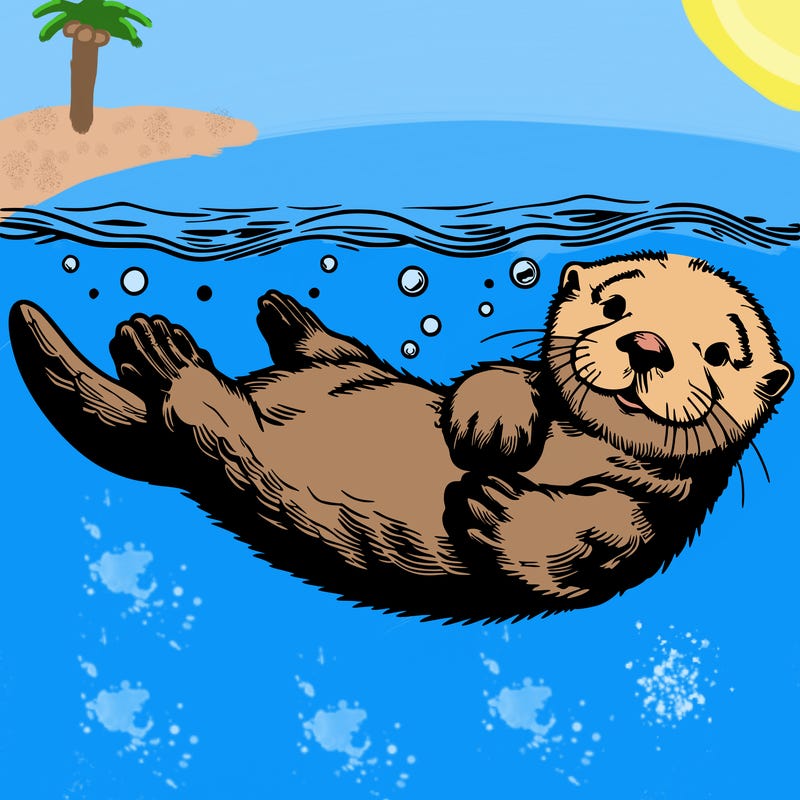 realistic sea otter swimming on it's back
