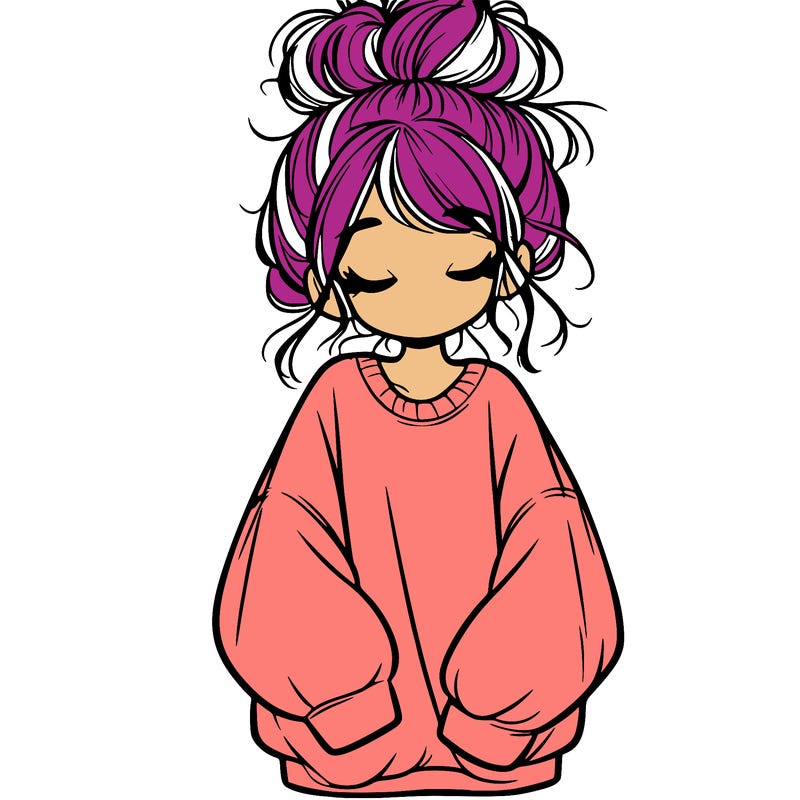 girl with baggy sweatshirt and messy bun