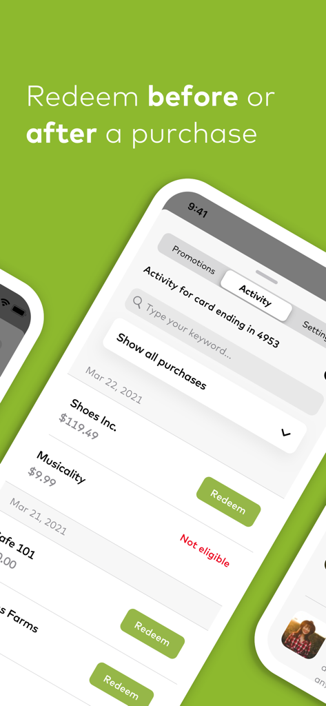 Pay with Rewards - Mastercard Pay with Rewards app activity screen showing recent purchases and options to redeem points