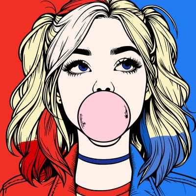 realististic girl blowing bubble -gum