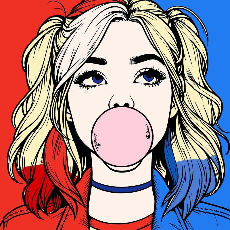 realististic girl blowing bubble -gum