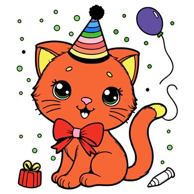 cute realistic cat wearing a party hat