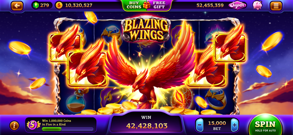 Vegas Quest Slots－Casino Games - Gran victoria en la máquina tragamonedas con temática de fénix Blazing Wings en Vegas Quest Slots
