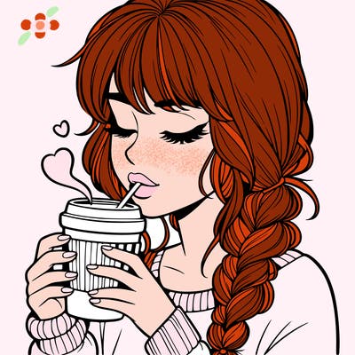 realistic girl drinking coffee