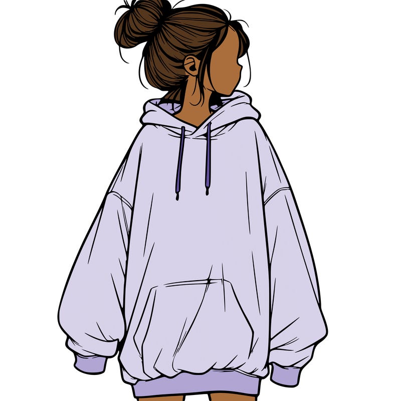 realistic girl with a oversized sweatshirt on and a bun
