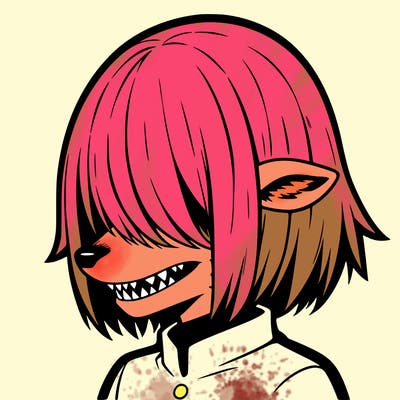 sharp teeth deer man with bob haircut