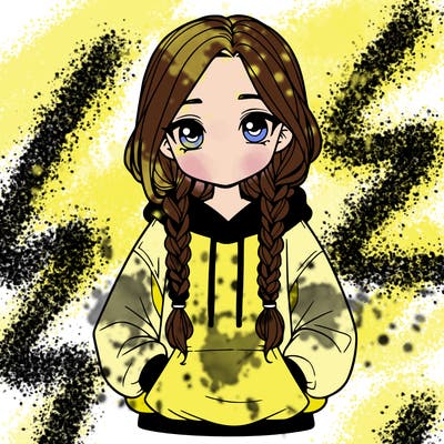 a realistic girl with a oversized hoodie and she has braids