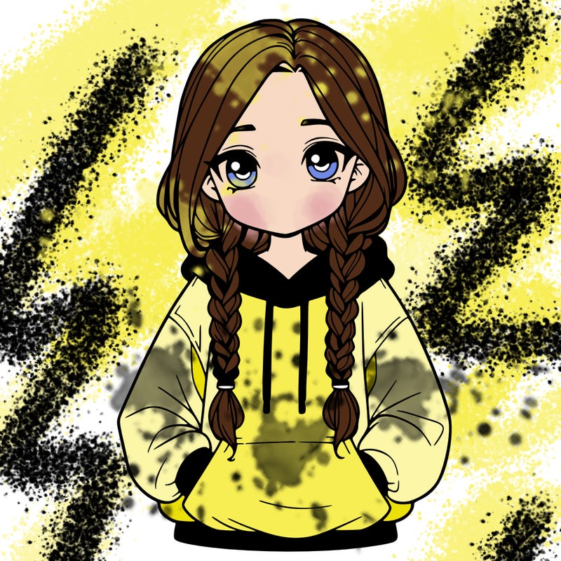 a realistic girl with a oversized hoodie and she has braids