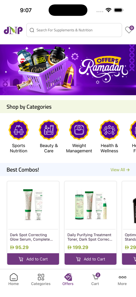 Dr Nutrition - Home screen of the Dr Nutrition app featuring health categories and supplement shop bundles