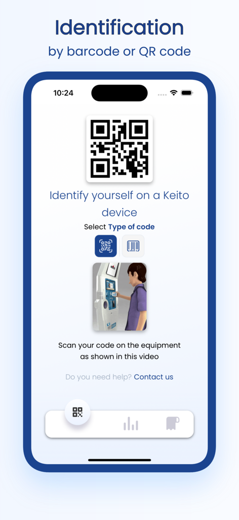 Keito eHealth - Keito eHealth app identification screen with a QR code for health kiosk synchronization