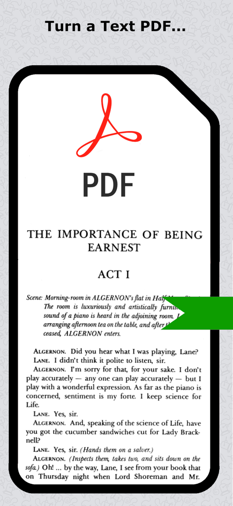 A mobile screen showing the import of a theater script from a PDF file into the Script Rehearser app