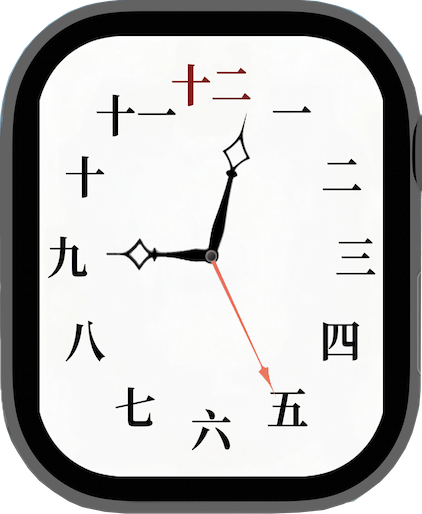 WatchDial - Esfera analógica vintage de Apple Watch con caracteres chinos para los números en una esfera blanca.