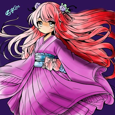 manga character with flowing dress in the wind