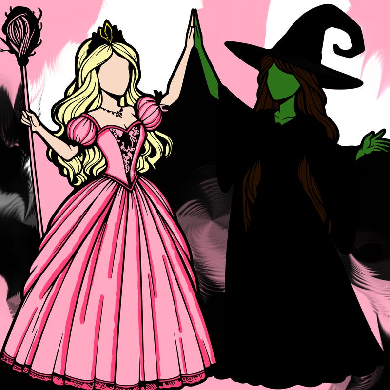 detailed realistic split of a princess and a witch
