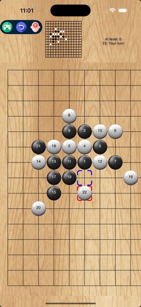 PVRenju Premium - Gameplay interface of PVRenju Premium showing a strategy board game with numbered black and white stones.