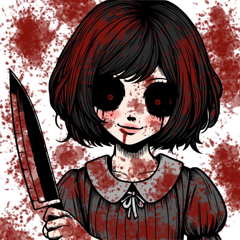 a creepy realistic girl with a knife
