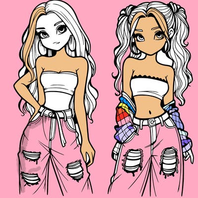 2 girls in crop tops and baggy jeans ripped