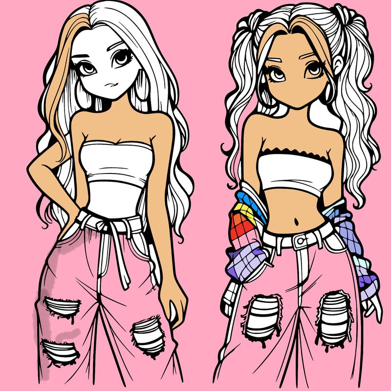 2 girls in crop tops and baggy jeans ripped