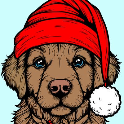 realistic dog with a christmas hat