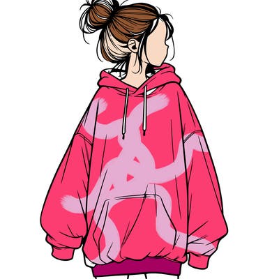 realistic girl with a oversized sweatshirt on and a bun