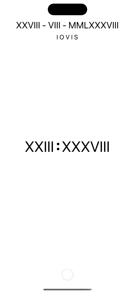 Roman Clock and Calendar - Roman numeral digital clock and calendar interface in light mode showing the date and time in Latin characters