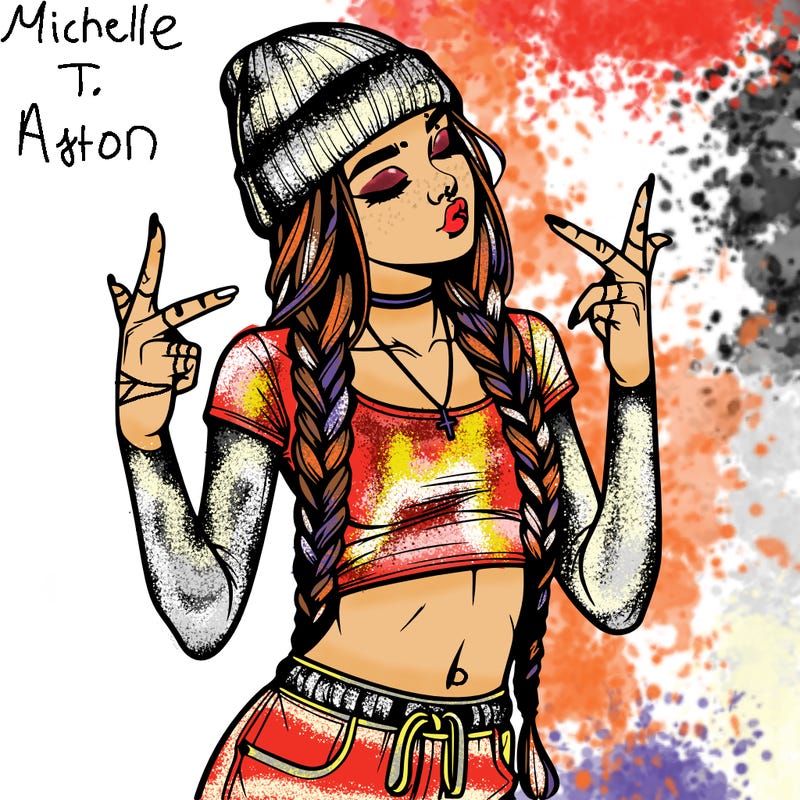 realistic teenage girl with braids and a beanie and crop top doing 🫶🏼