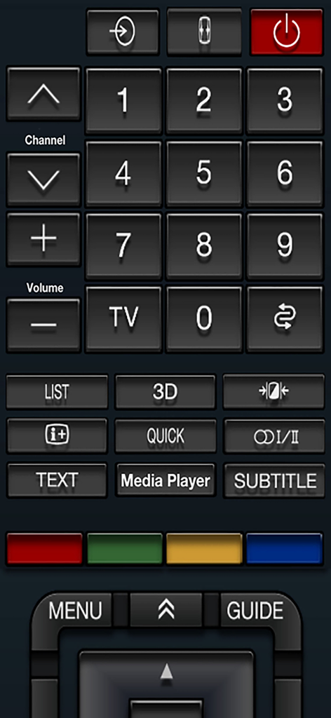 Interfaz de control remoto universal digital con teclado numérico y botones de reproducción multimedia
