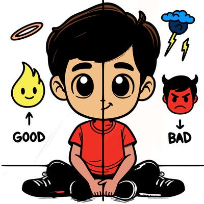 realistic boy split good and bad