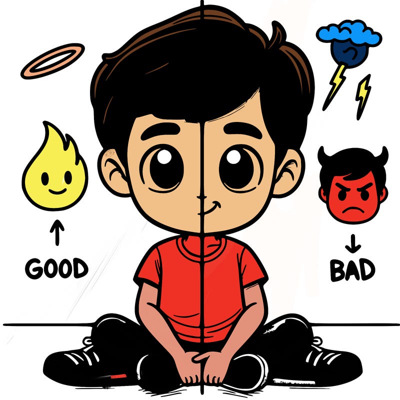 realistic boy split good and bad