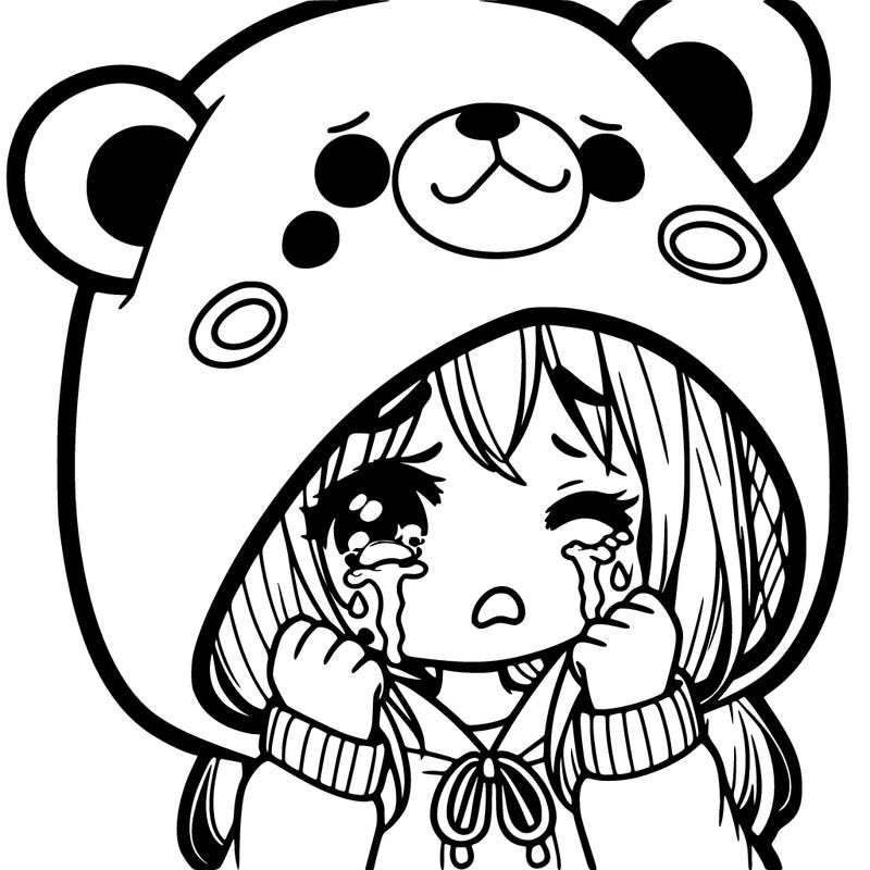girl with bear hoodie crying