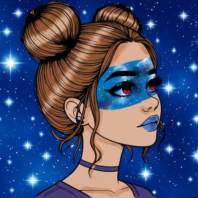 realistic girl with buns on the top of her head