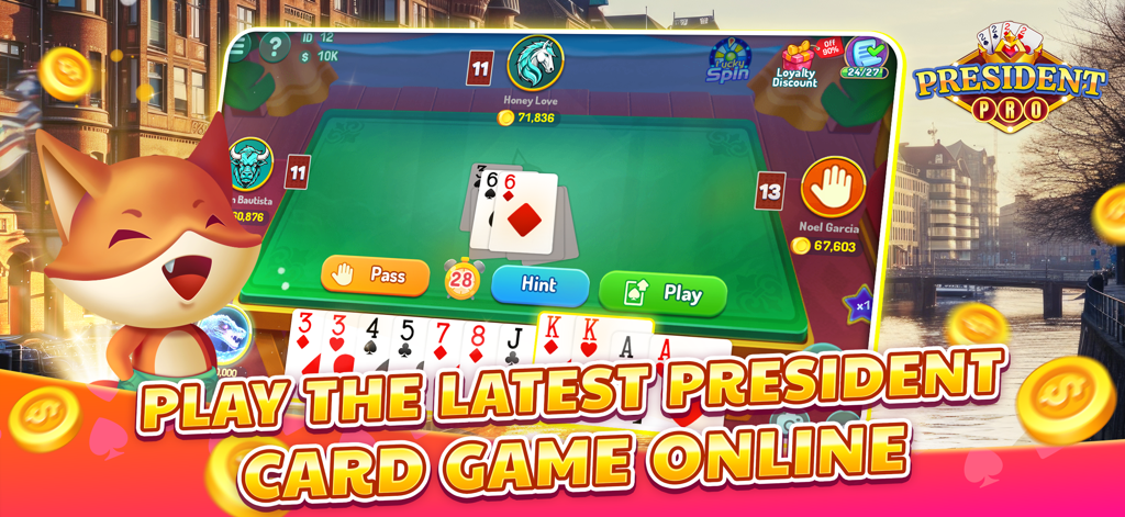 President Pro ZingPlay - Jugabilidad del juego de cartas President Pro ZingPlay que muestra una mesa de cartas digital y la mano del jugador