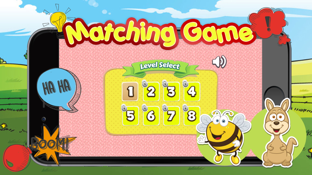 Dinosaur animals friend pair matching game for kid - Pantalla de selección de nivel para el juego de emparejar dinosaurios para niños con botones numerados y personajes de animales de dibujos animados.