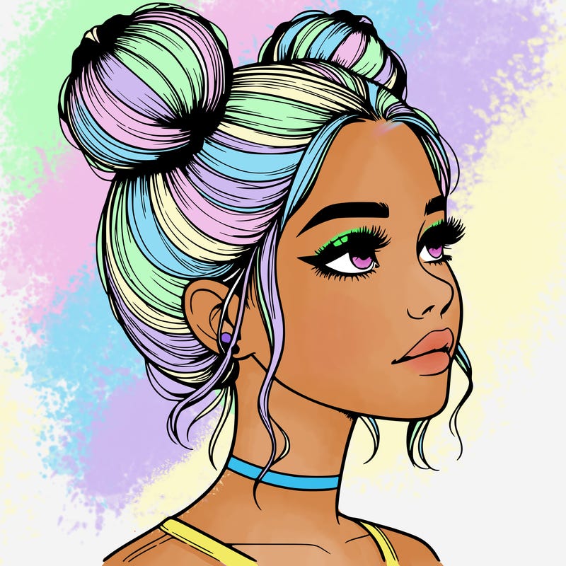 realistic girl with buns on the top of her head