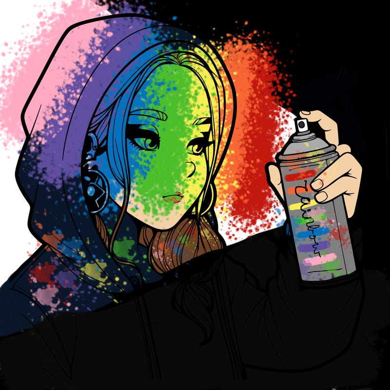 a realistic girl, spray painting