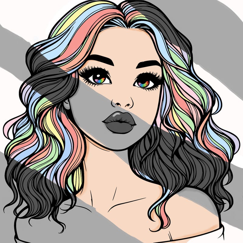 realistic girl with wavy hair and lips