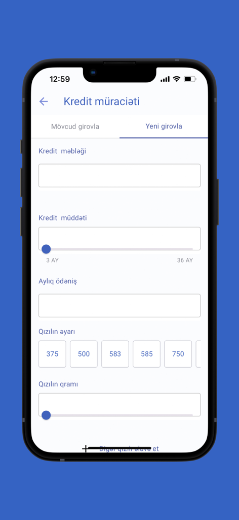 İnternational BOKT - International BOKT mobile app screen for gold loan application and calculator