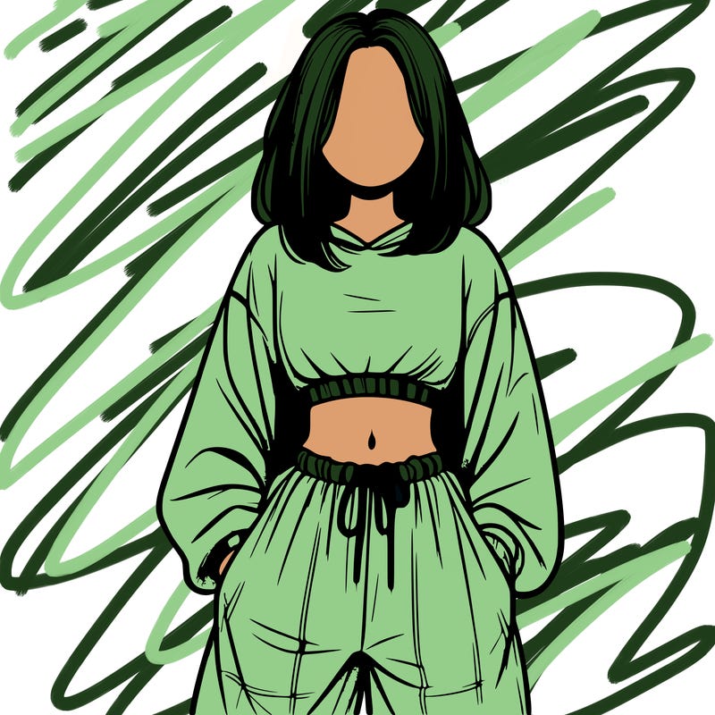 realistic girl faceless with baggy pants and a crop top