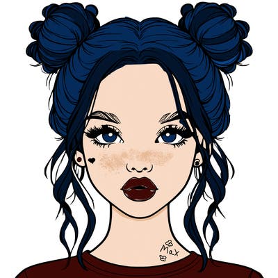 realistic girl with two buns in hair and lips