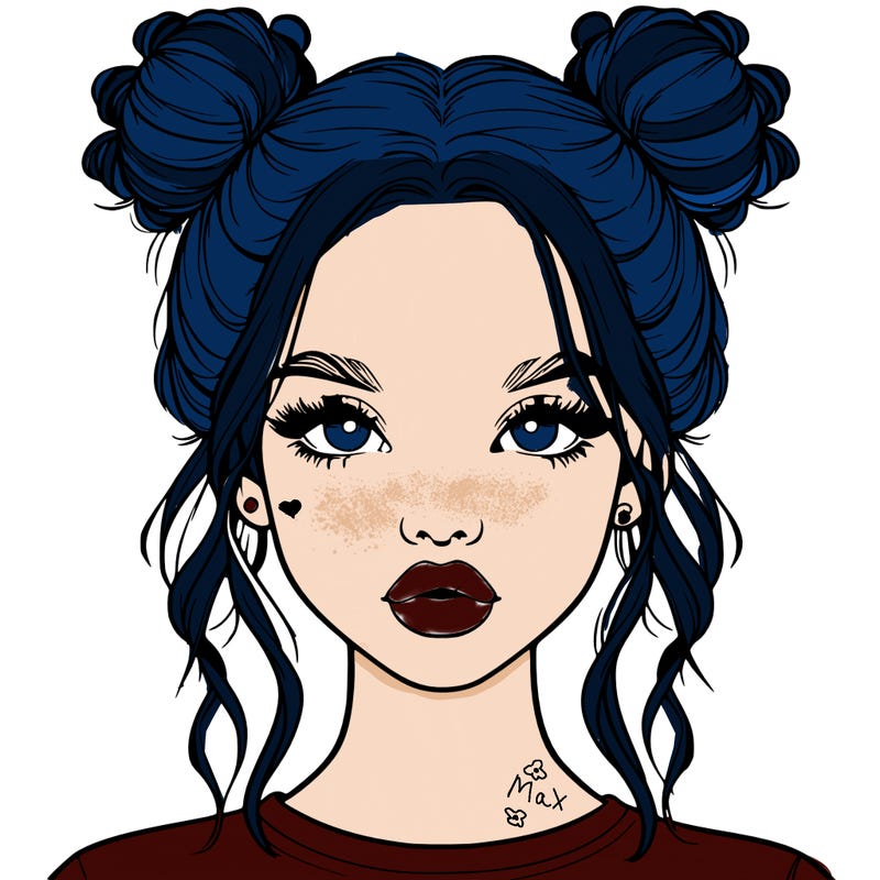 realistic girl with two buns in hair and lips