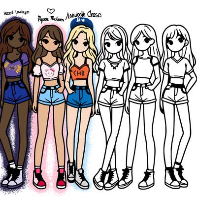 a group of girls wearing crop tops and shorts