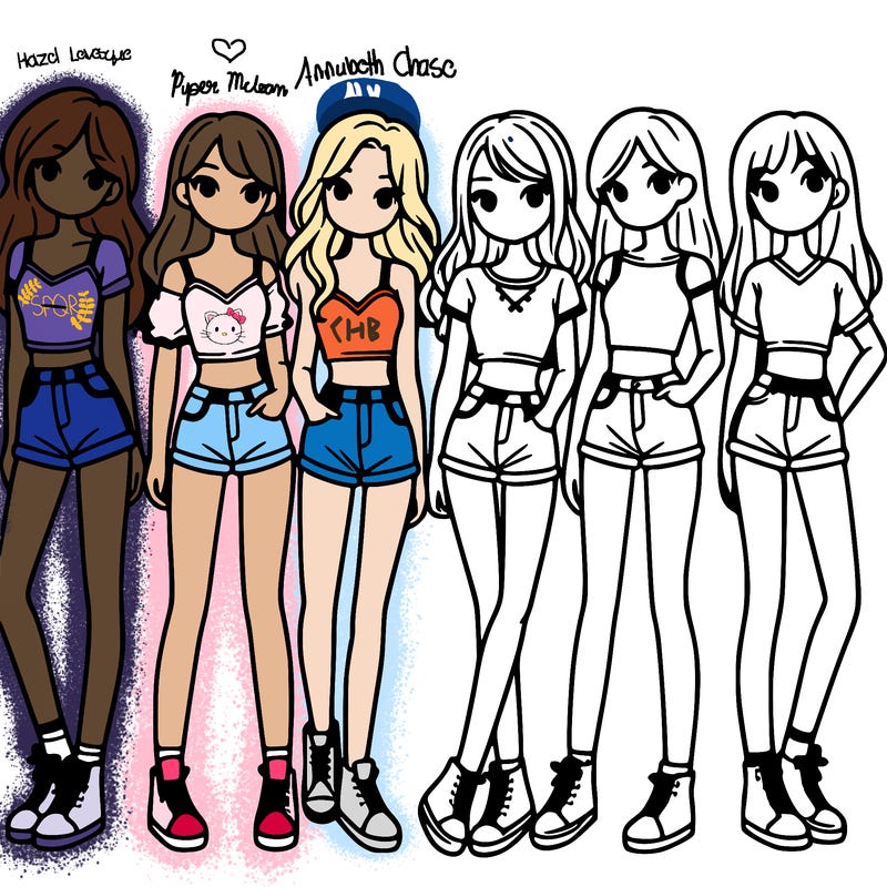 a group of girls wearing crop tops and shorts